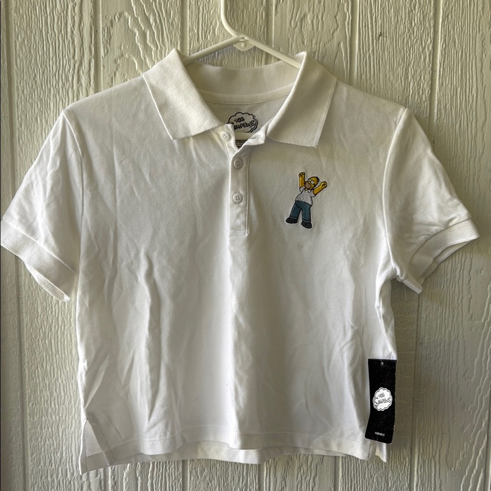 New Forever 21 The Simpsons Homer White Crop Top Polo sz M